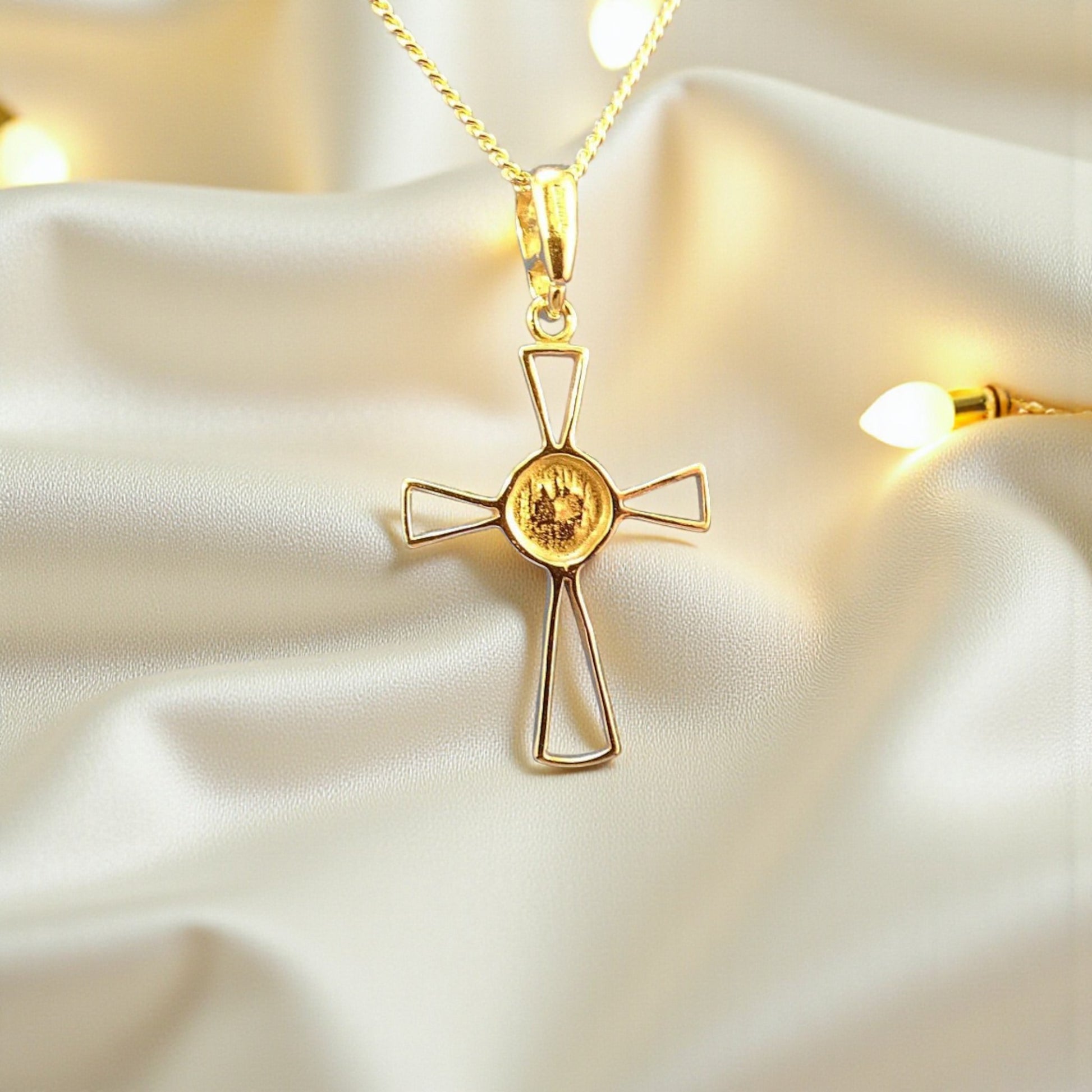 9ct gold ashes memorial cross, handcrafted in lancashire, uk