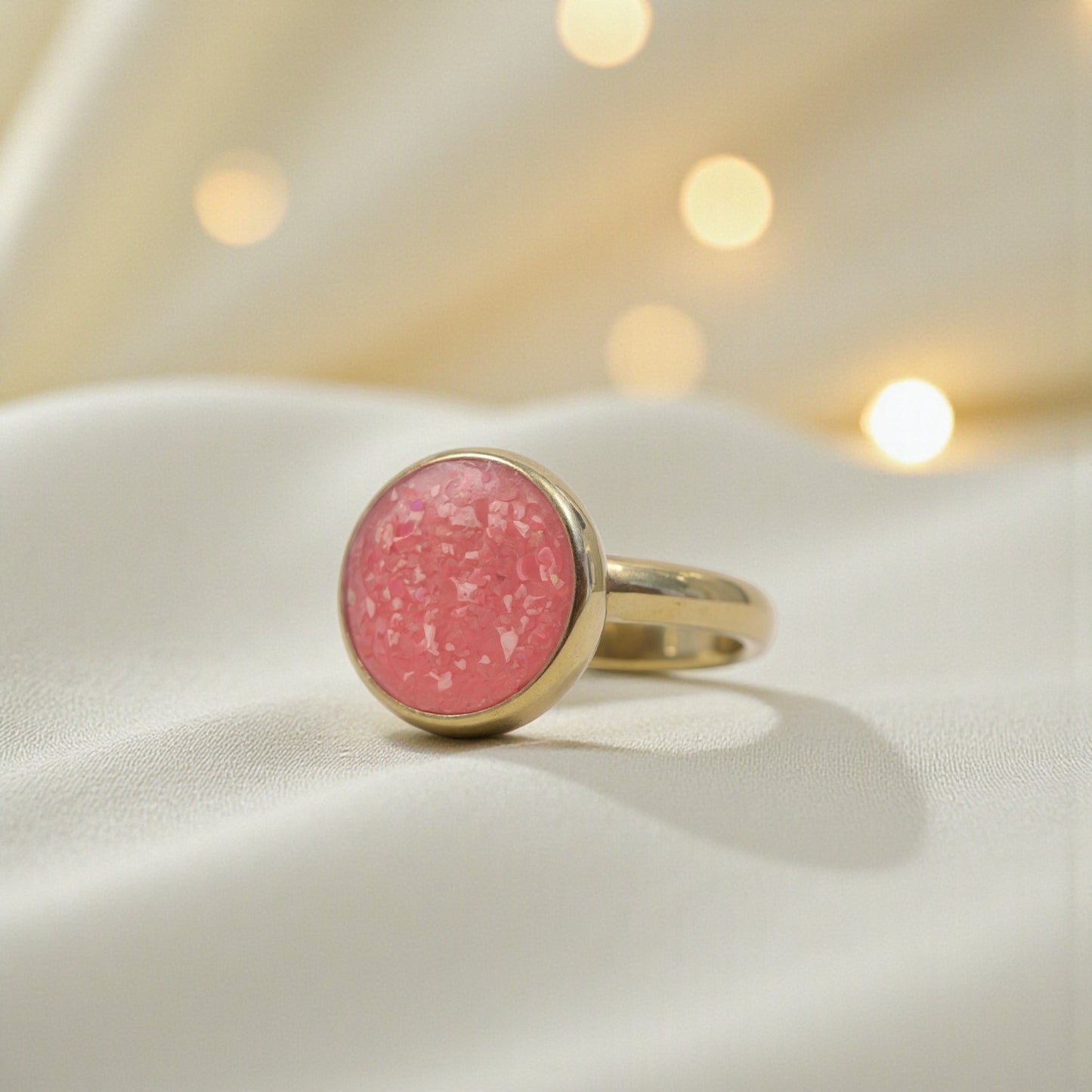 gold round memorial ring, handcrafted in uk