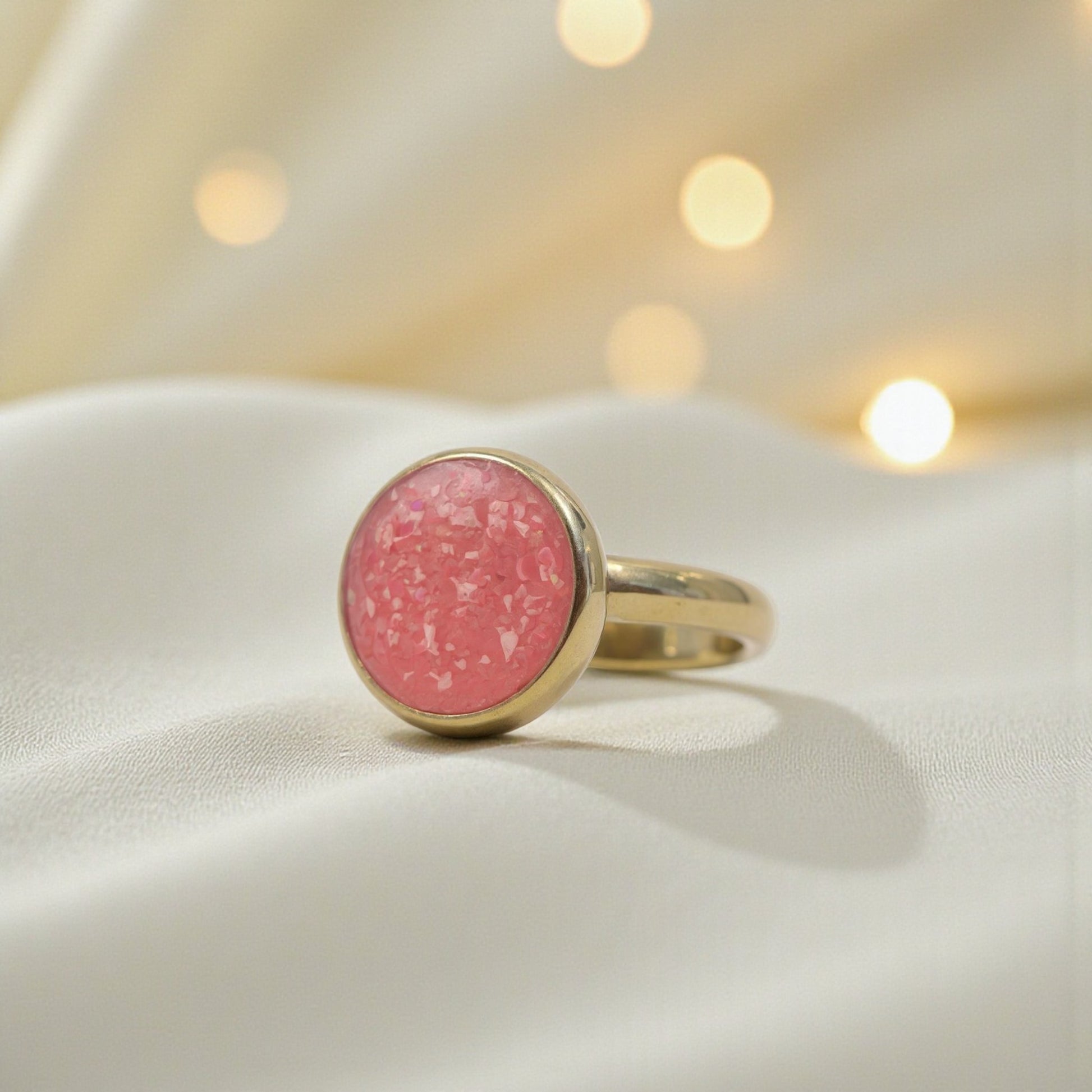 gold round memorial ring, handcrafted in uk