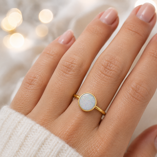 White Snow 9ct gold round memorial ring,  Matilda, handcrafted in Lancashire, UK – by Keepsake Memorial Jewellery