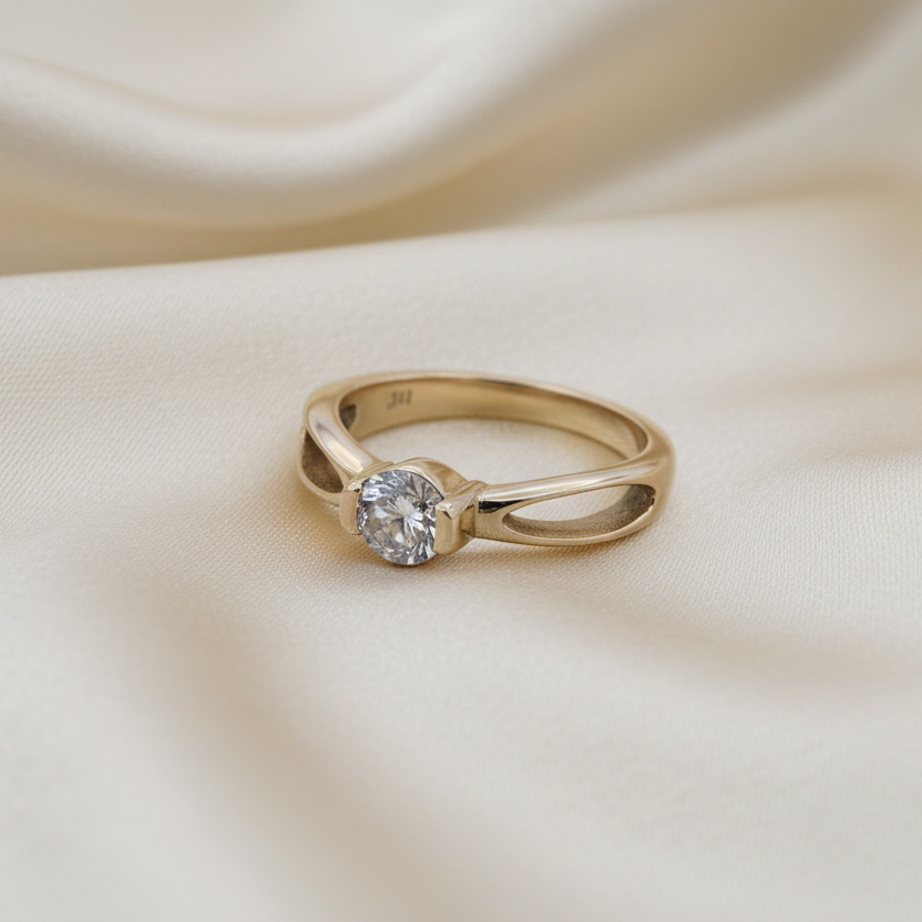 gold solitaire ashes memorial ring top view, handcrafted in lancashire 