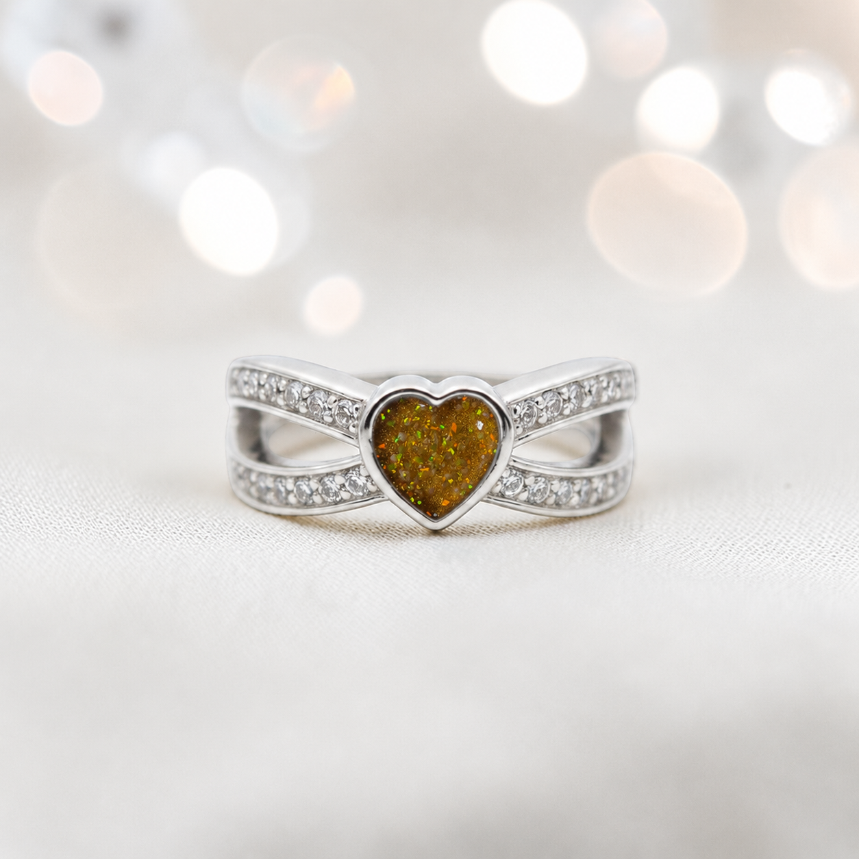 Keepsake Memorial Silver Stella Ashes Ring in gold olive  - Handcrafted in the UK