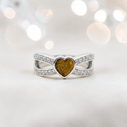 Keepsake Memorial Silver Stella Ashes Ring in gold olive  - Handcrafted in the UK