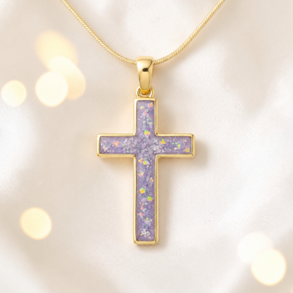 Unicorn Purple Eternal Cross 9ct gold pendant, handcrafted in Lancashire UK – by Keepsake Memorial Jewellery