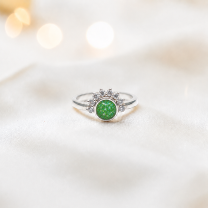 Keepsake Memorial Silver Aurora Ashes Ring in Fruit Green - Handcrafted in the UK