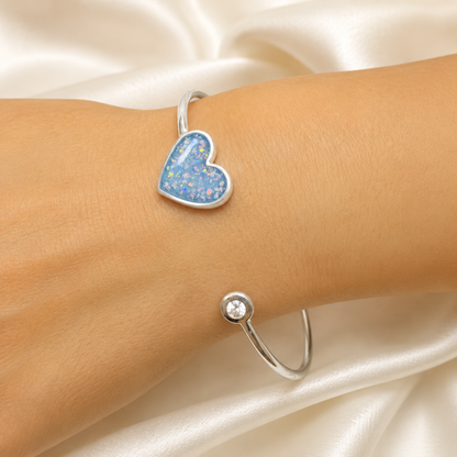 Halcyon Bangle — silver heart ashes memorial bangle, handcrafted in Lancashire, UK
