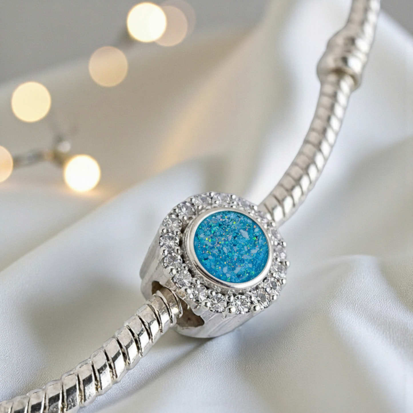 Halo Charm with Turquoise Blue Opal
