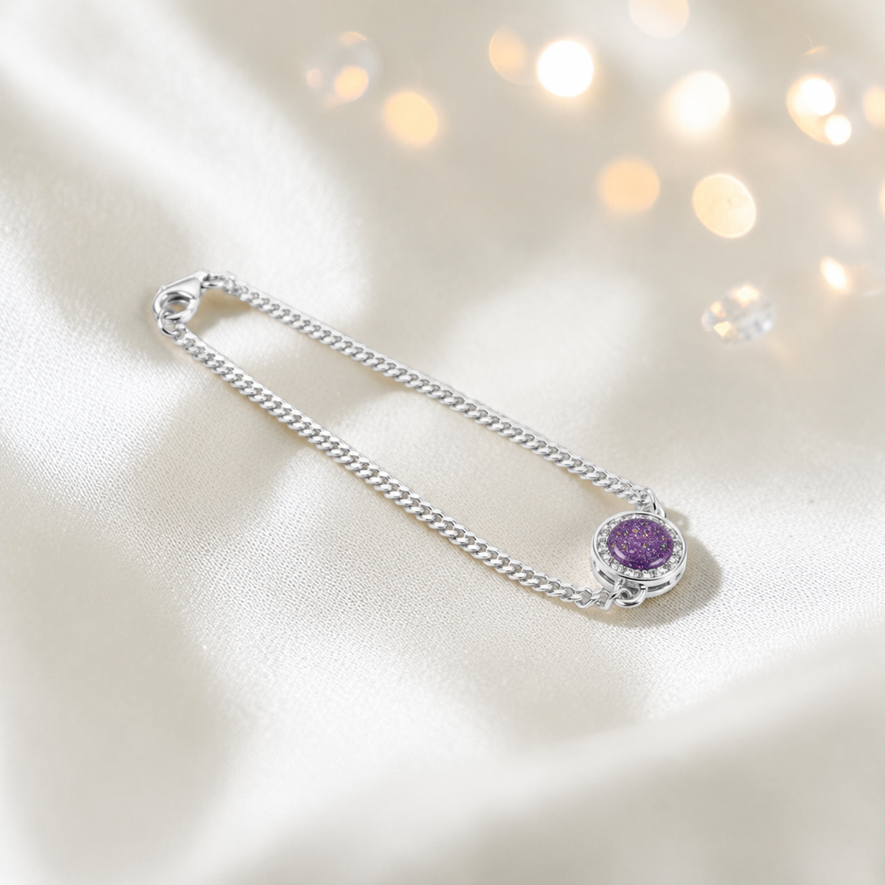 Halo Bracelet — silver halo ashes memorial bracelet in rose pink, handcrafted in Lancashire, UK