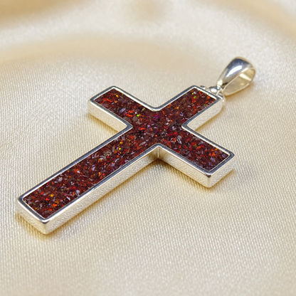 Halo sterling silver cross memorial pendant, 30mm, handcrafted in Lancashire UK by Keepsake Memorial Jewellery