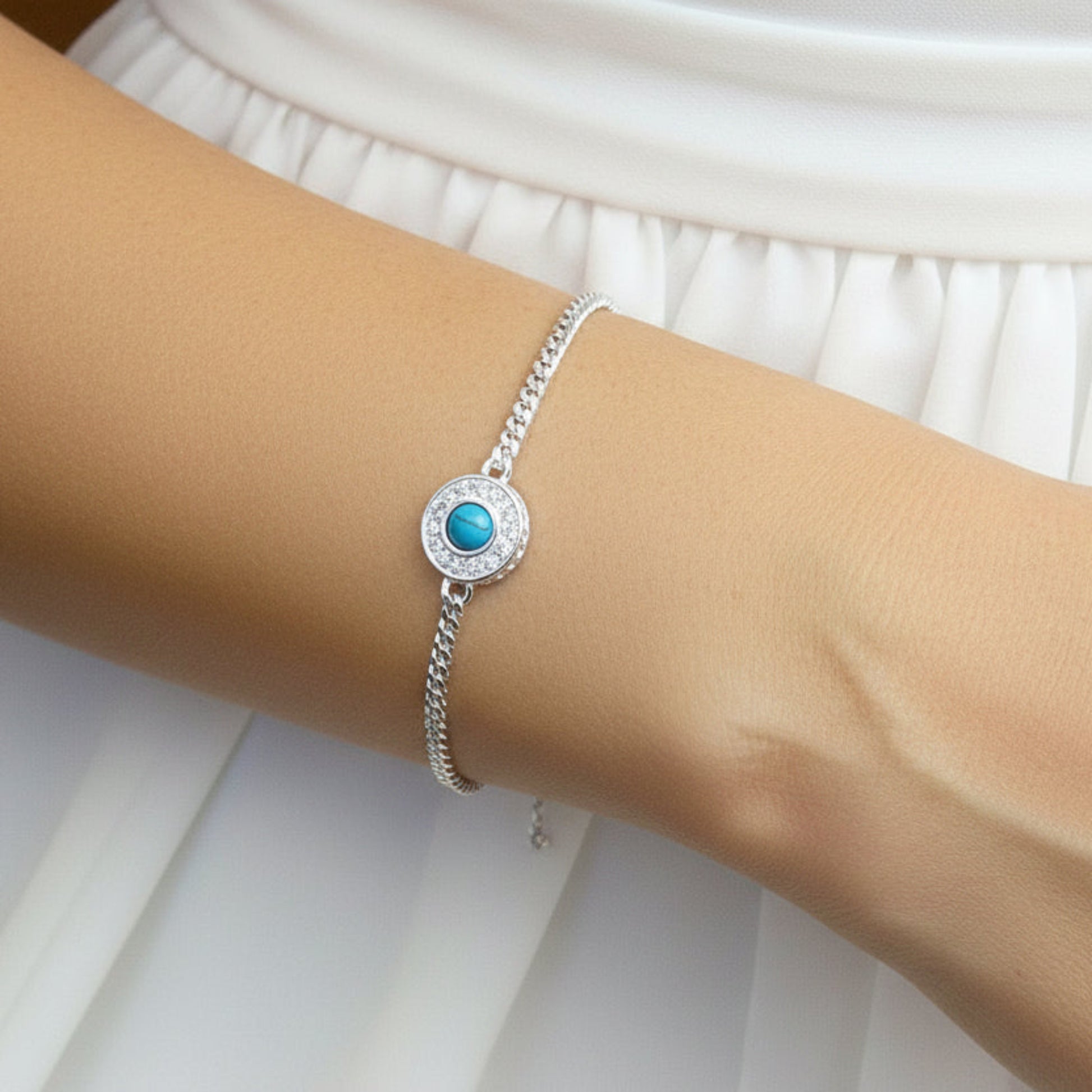 Halo Bracelet — silver halo ashes memorial bracelet worn on wrist, handcrafted in Lancashire, UK