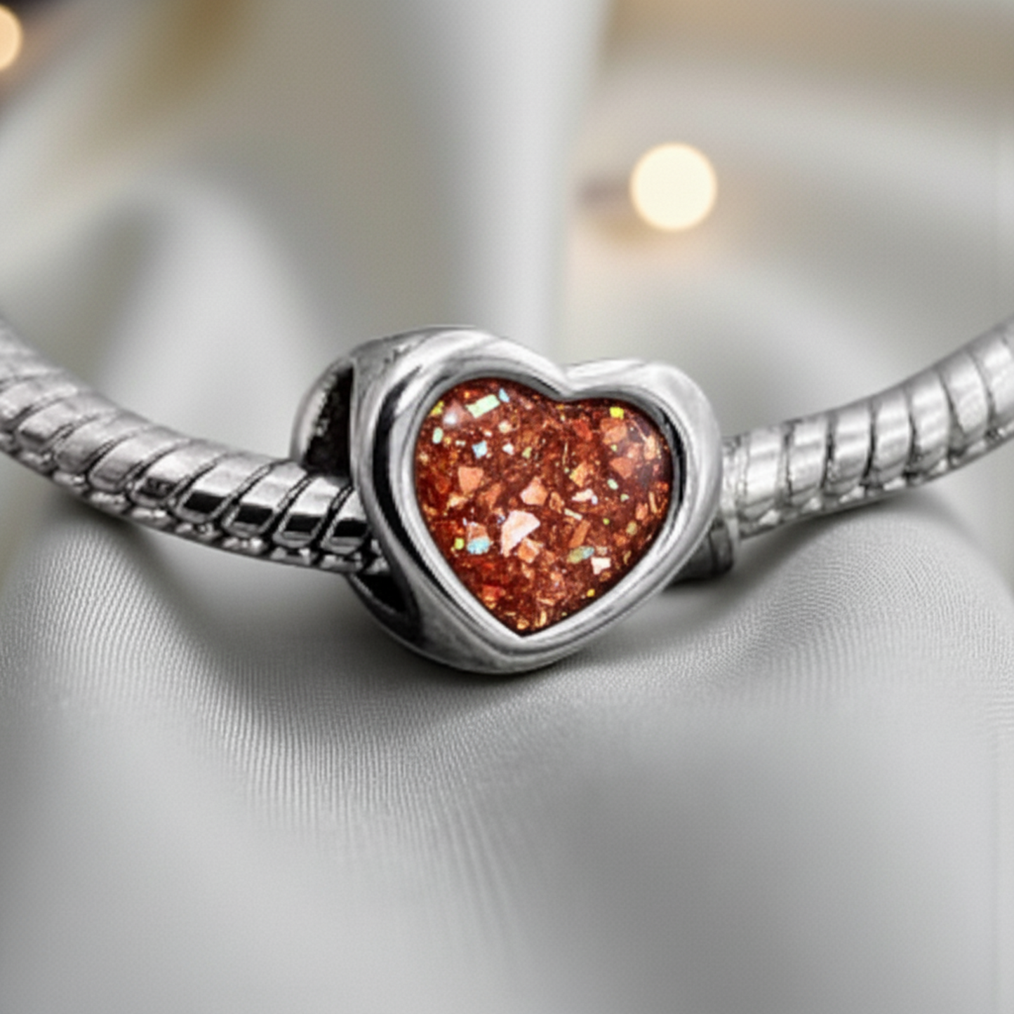 Heart Charm with Copper Red Opal and Ash Flecks