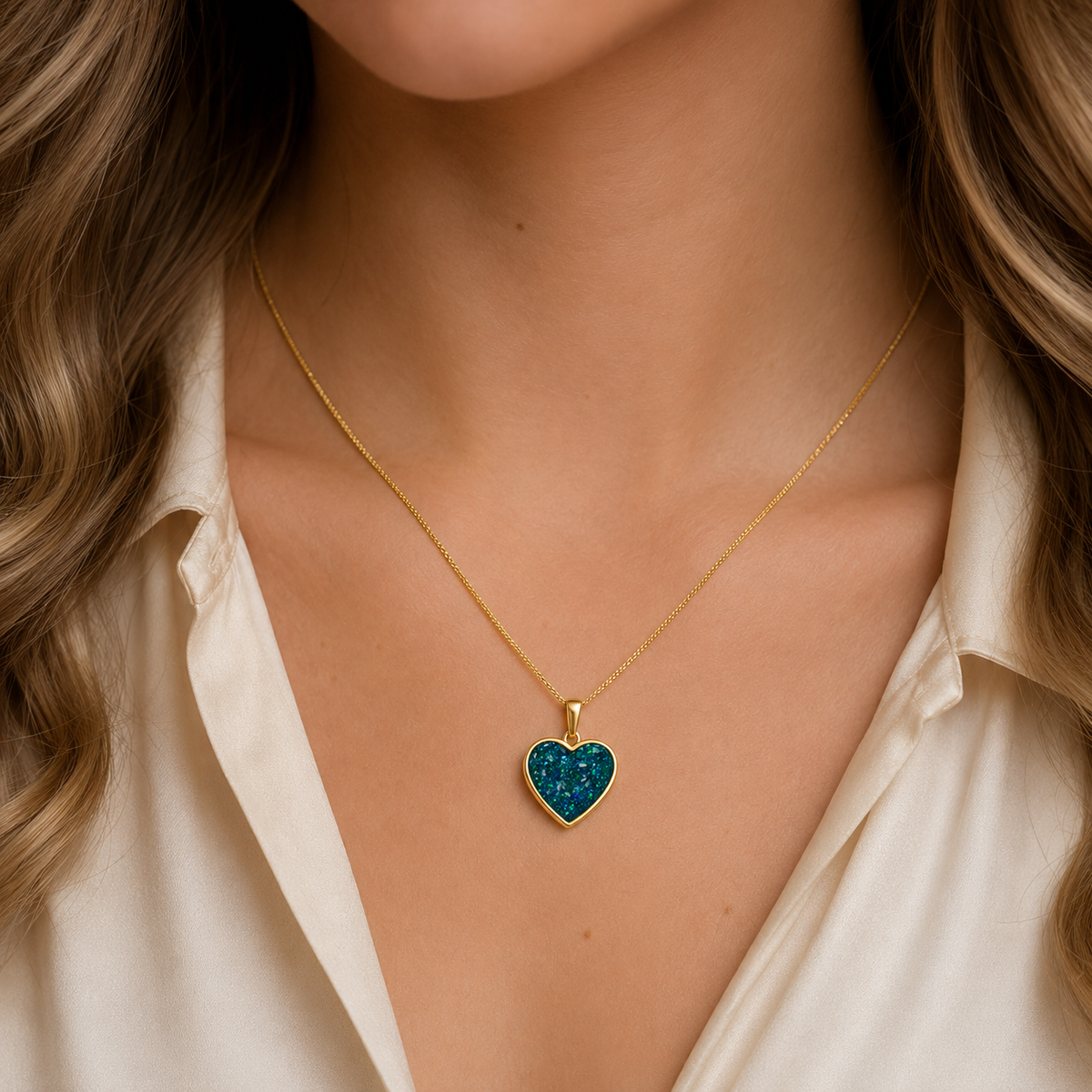 Teal Mist Golden heart 9ct gold pendant, handcrafted in Lancashire UK – by Keepsake Memorial Jewellery