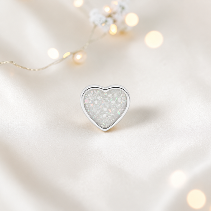 keepsake silver memorial ashes charm, heart shaped. Handcrafted in Lancashire, UK