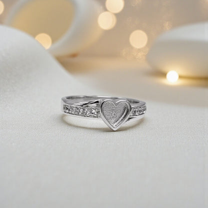 Serenity Ring — silver heart memorial ring with CZ, handcrafted in Lancashire, UK