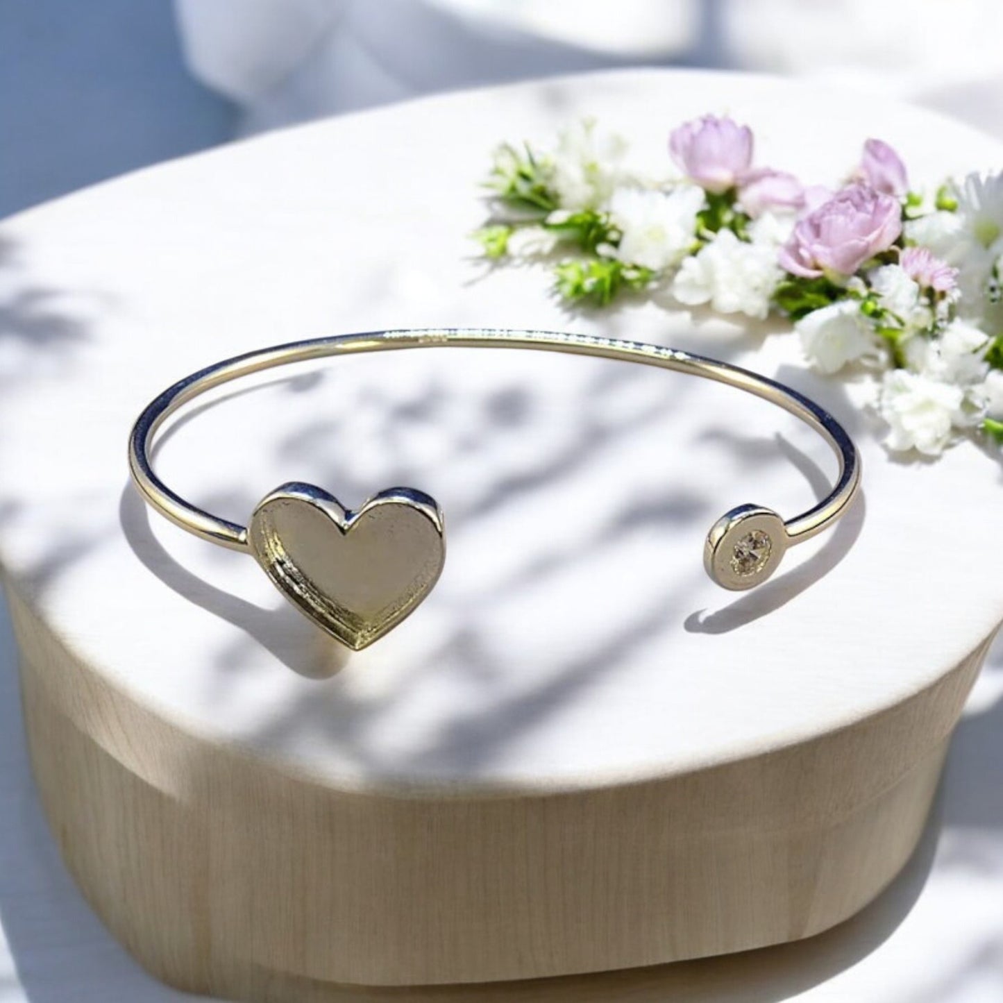 Solid Silver Heart Bangle with CZ Stone