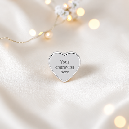 Engraved keepsake silver memorial ashes charm, heart shaped. Handcrafted in Lancashire, UK
