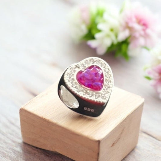 Solid 925 Silver Heart Charm with QZ stones