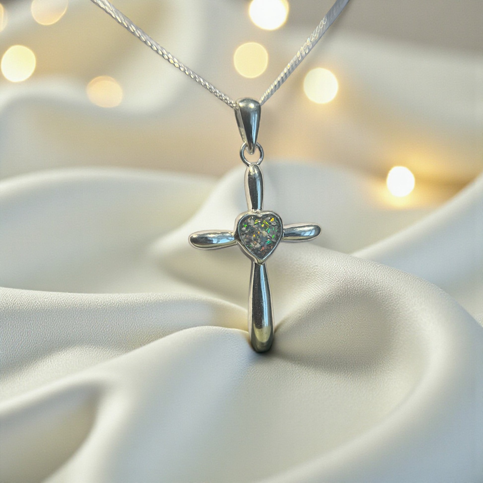 silver heart cross ashes pendant, handcrafted in lancashire, uk