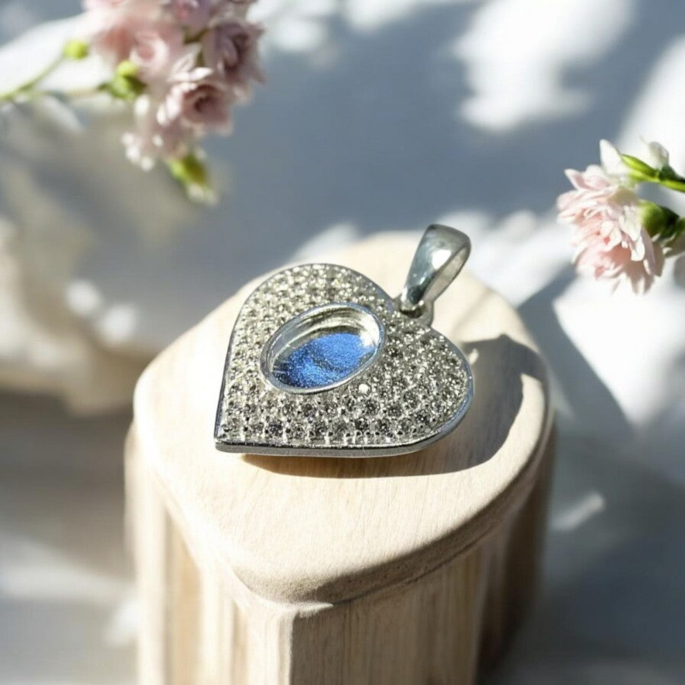 Stunning Solid 925 Silver Heart Pendant With CZ Surround
