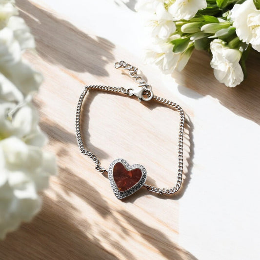 CZ Heart Bracelet Adjustable Chain 925 Silver