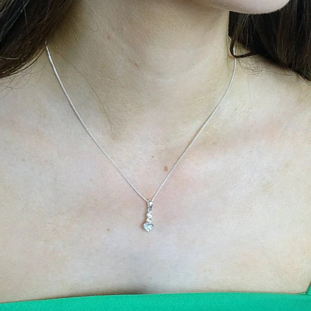 Small Silver Heart And Cz Drop Pendant