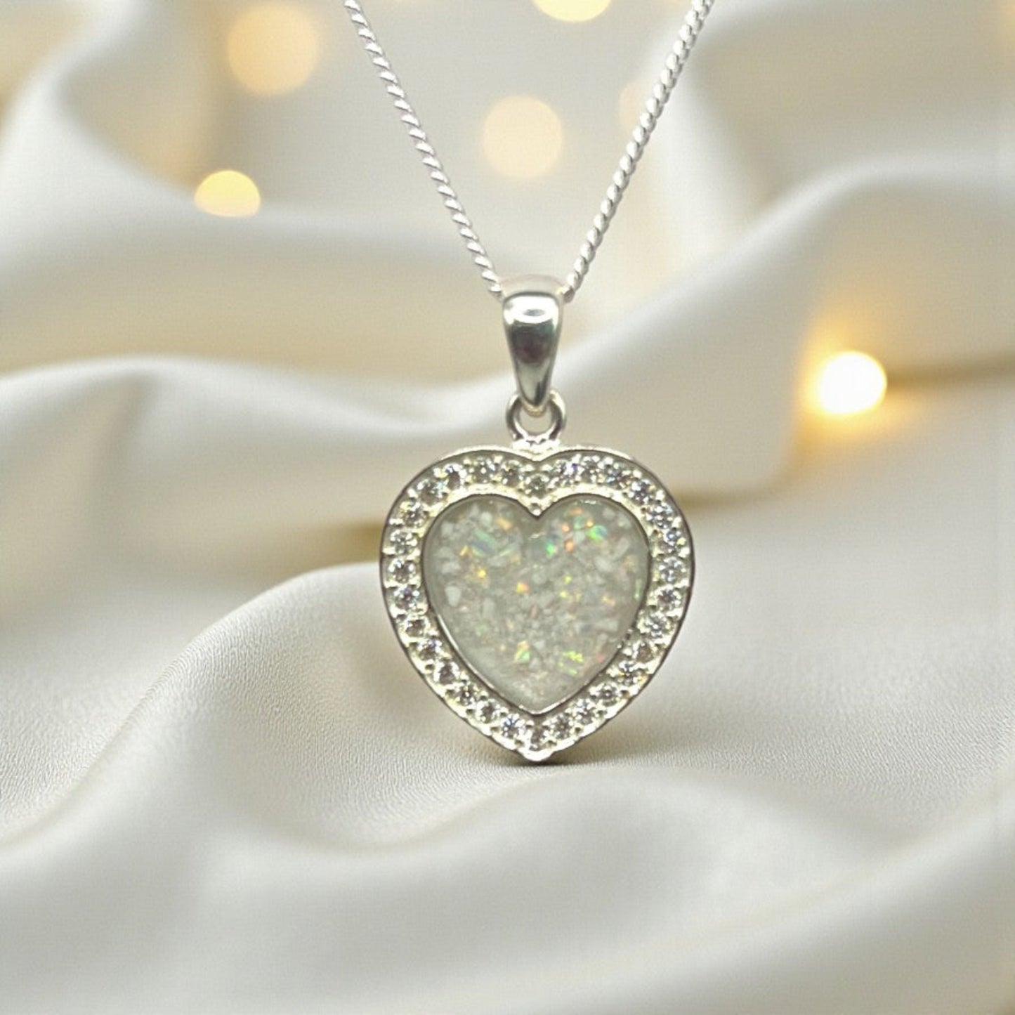 silver heart ashes memorial pendant, handcrafted in lancashire, uk