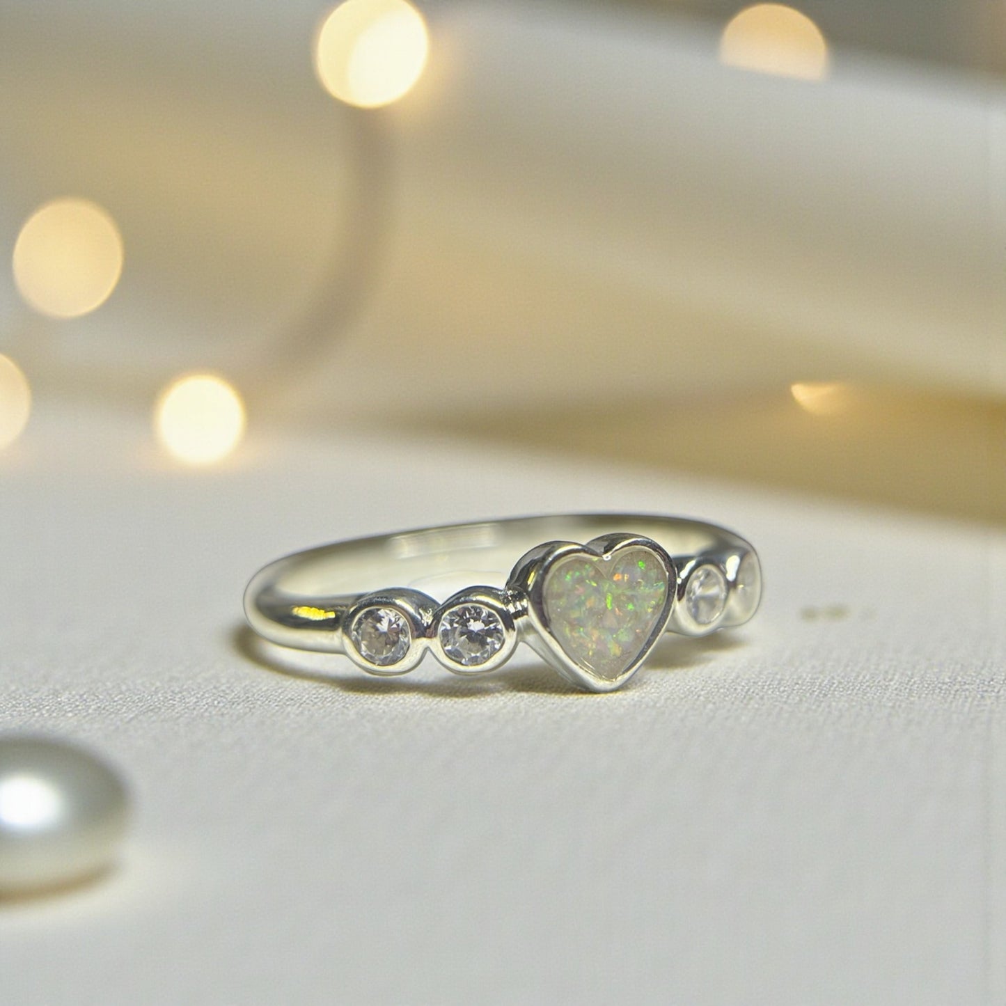 Auralia Ring — silver heart CZ ashes memorial ring, handcrafted in Lancashire, UK
