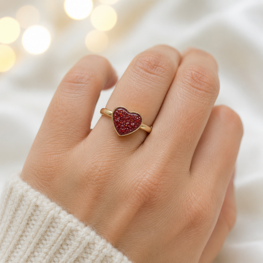 Ruby Red 9ct gold heart memorial ring, Juliette, handcrafted in Lancashire, UK – by Keepsake Memorial Jewellery