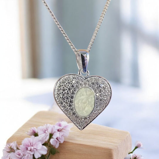 Stunning Solid 925 Silver Heart Pendant With CZ Surround