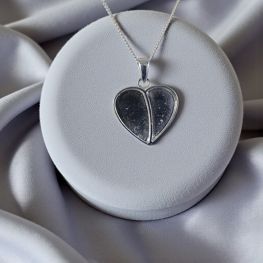 Silver Split heart memorial pendant, handcrafted in Lancashire, UK