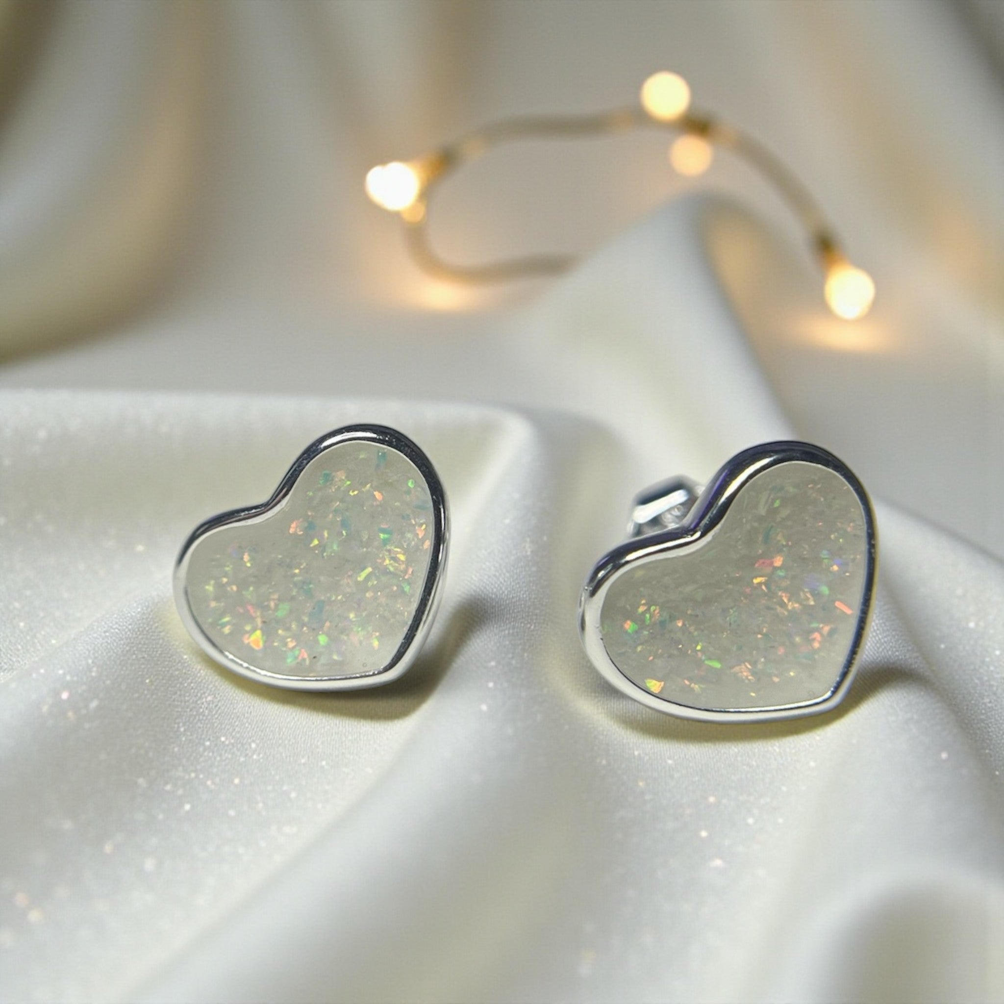 silver heart shaped ashes stud earrings, handcrafted in lancashire, uk