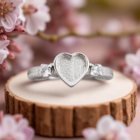 Solid Silver Heart ring with Double cz stones