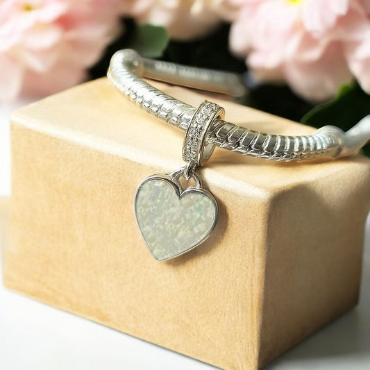 Heart Dangle charm, solid silver with CZ Stones