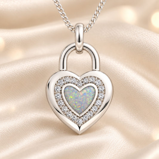 Keepsake memorial silver ashes heart padlock pendant, handcrafted in lancashire