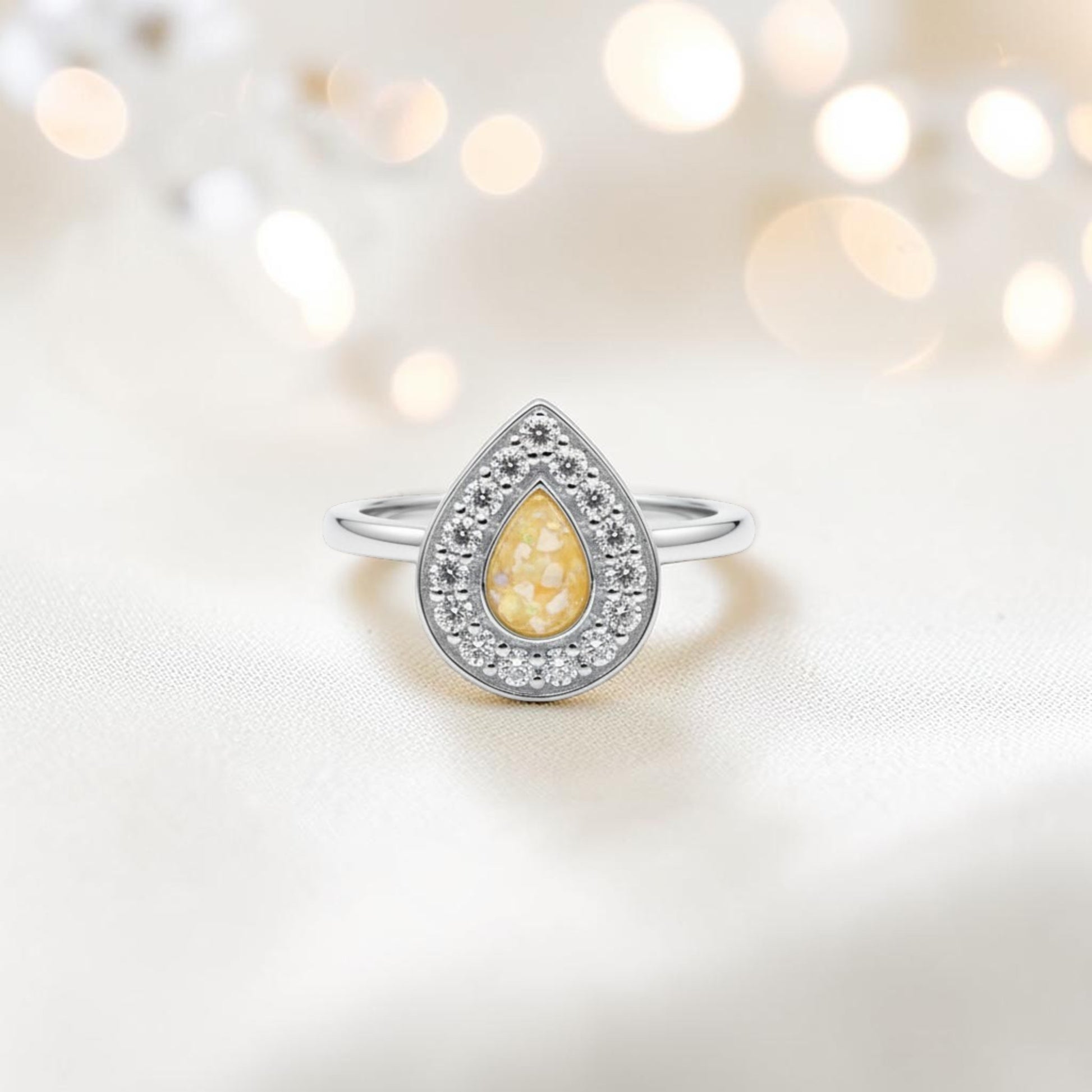 Helena Ring — silver pear CZ ashes memorial ring, handcrafted in Lancashire, UK