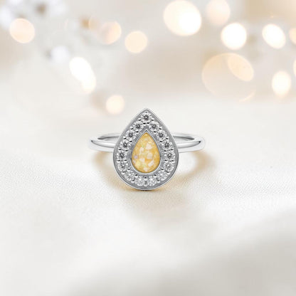 Helena Ring — silver pear CZ ashes memorial ring, handcrafted in Lancashire, UK