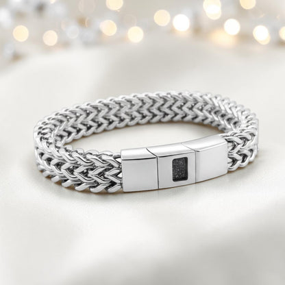 Heritage men's stainless steel  memorial bracelet , handcrafted in Lancashire UK by Keepsake Memorial Jewellery