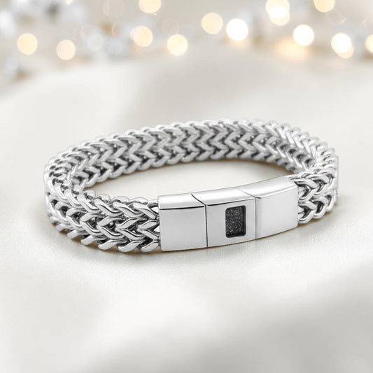 Heritage men's stainless steel  memorial bracelet , handcrafted in Lancashire UK by Keepsake Memorial Jewellery