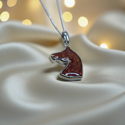 Willow horse head ashes pendant in copper mocha, handcrafted in Lancashire UK - by Keepsake Memorial Jewellery