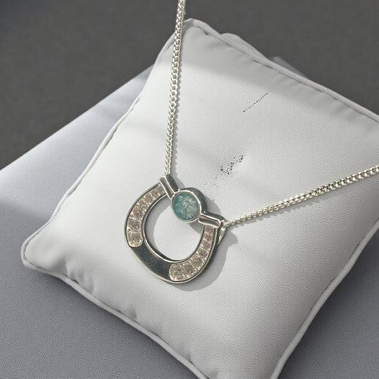 925 Silver Horse Pendant With round setting and CZ stones