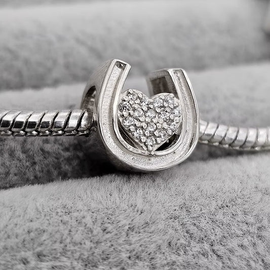 Horse Shoe Bracelet Charm with CZ Heart