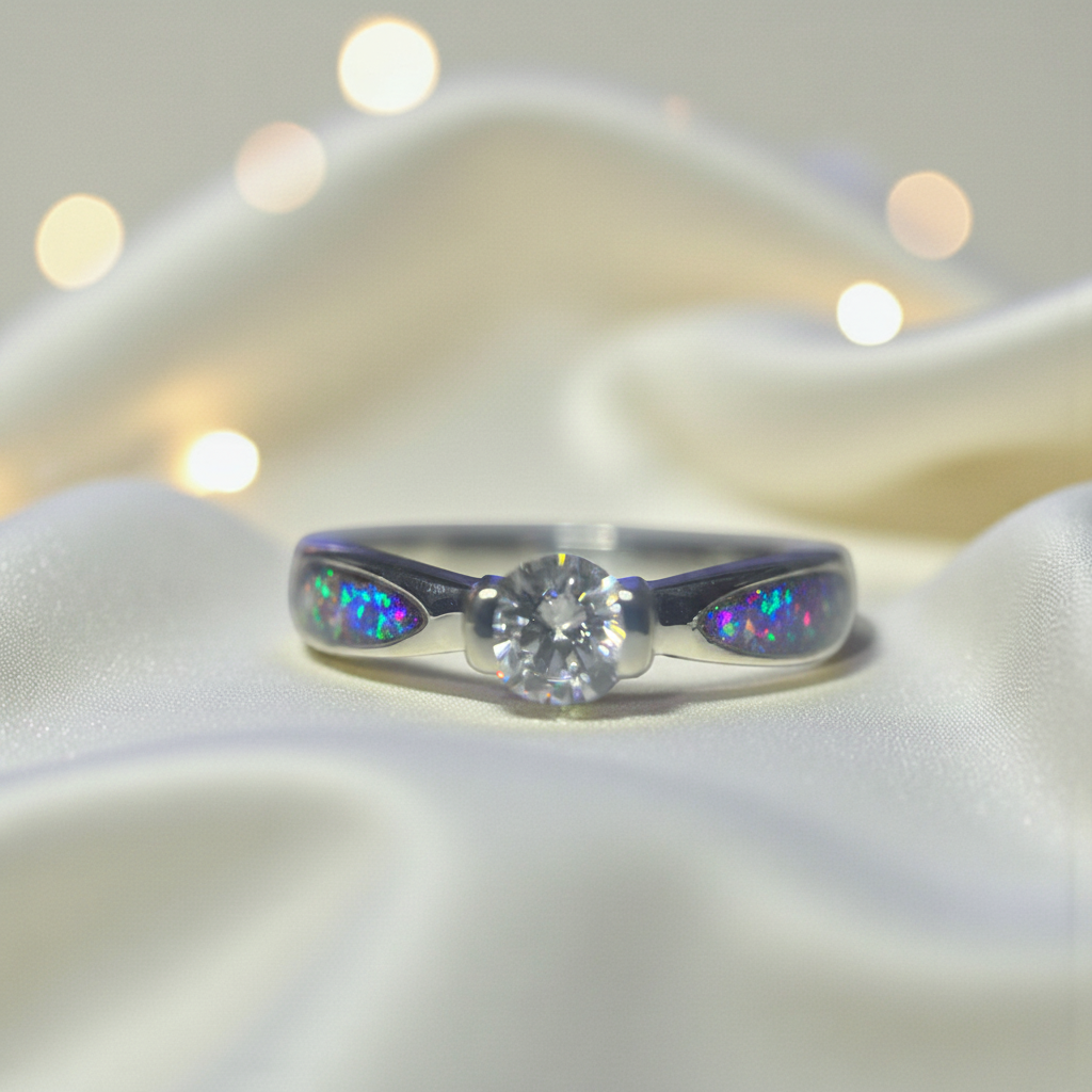 Lumina Solitaire Ashes Memorial Ring with vibrant shoulder settings — sterling silver remembrance ring, handcrafted in Lancashire