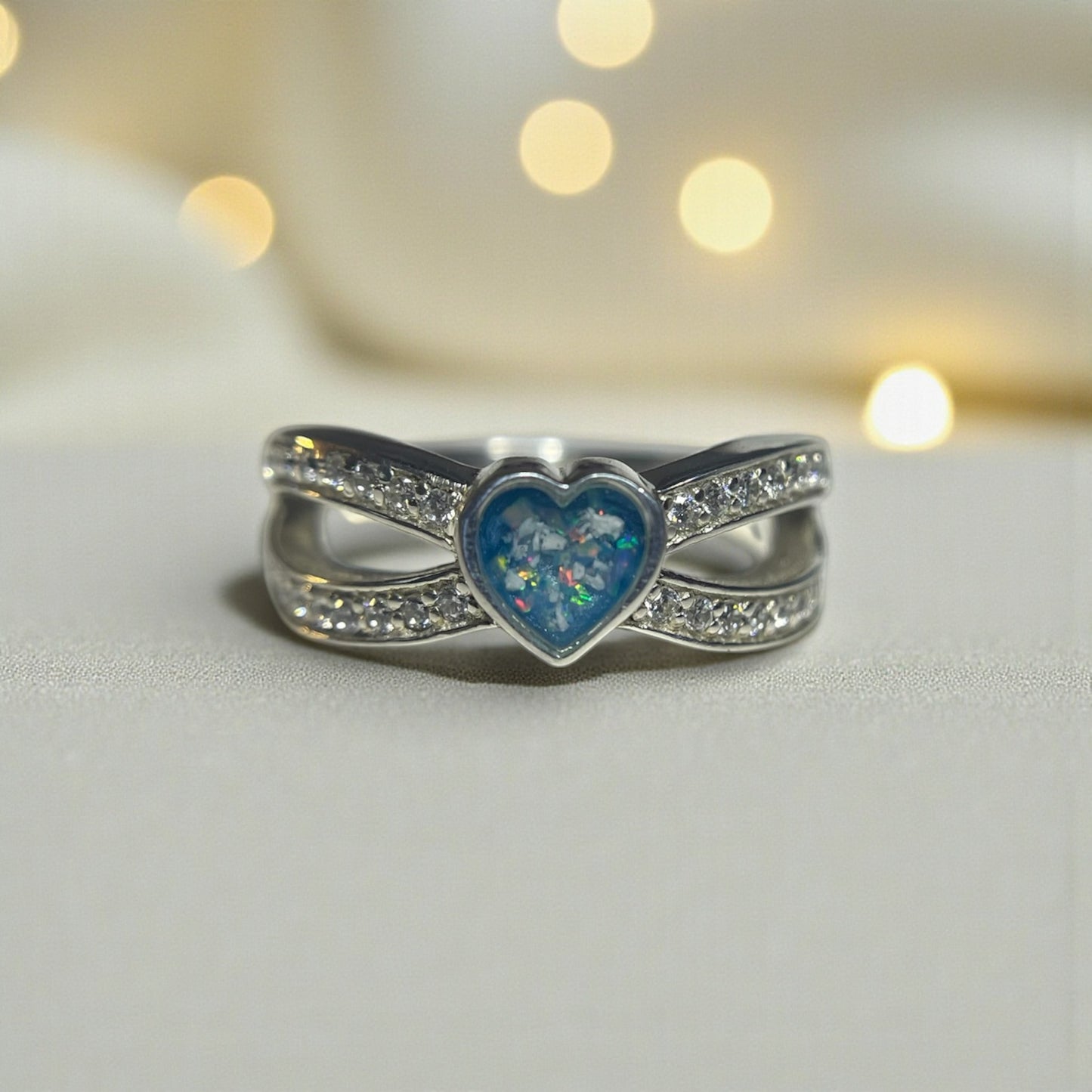 Stella Infinity Ring — silver infinity heart CZ ashes memorial ring, handcrafted in Lancashire, UK