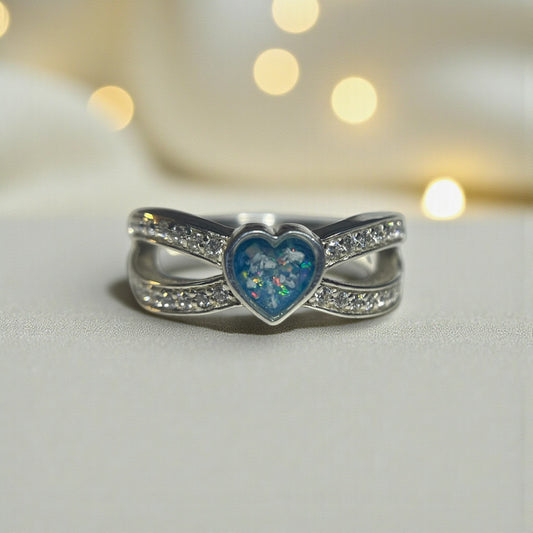 Stella Infinity Ring — silver infinity heart CZ ashes memorial ring, handcrafted in Lancashire, UK