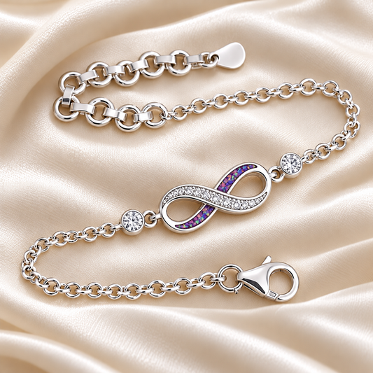 Keepsake Memorial Silver ashes infinity cz bracelet, handcrafted in Lancashire