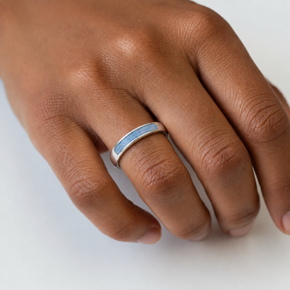 silver iris keepsake memorial jewellery ring, handcrafted in lancashire
