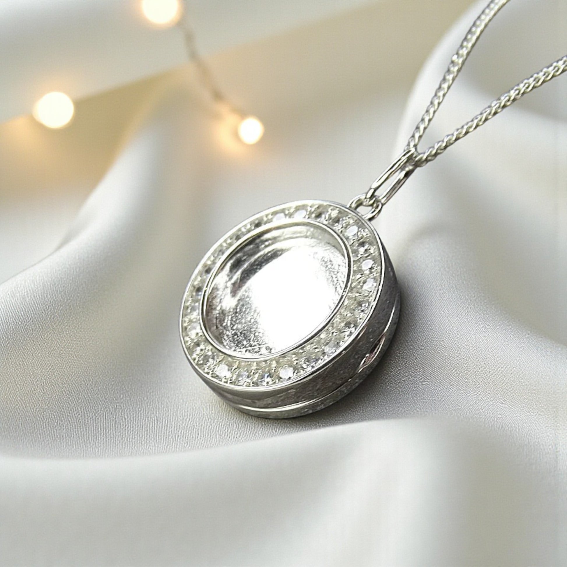 large cz silver ashes locket, handcrafted in lancashire