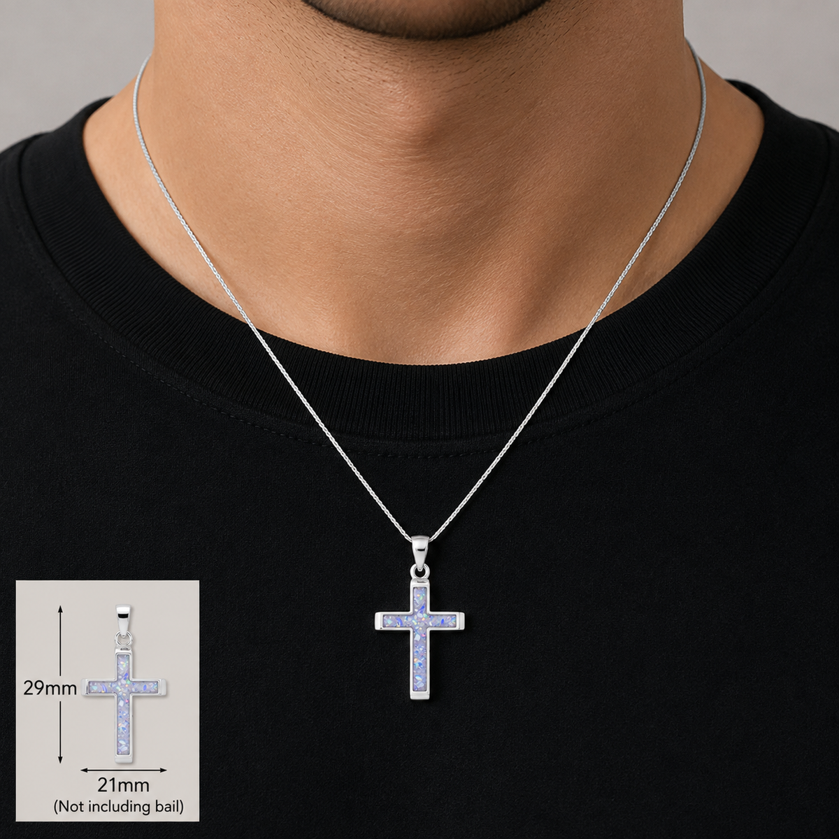 Legacy men's sterling silver 3D cross memorial pendant, 29mm, handcrafted in Lancashire UK by Keepsake Memorial Jewellery