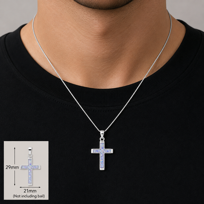 Legacy men's sterling silver 3D cross memorial pendant, 29mm, handcrafted in Lancashire UK by Keepsake Memorial Jewellery