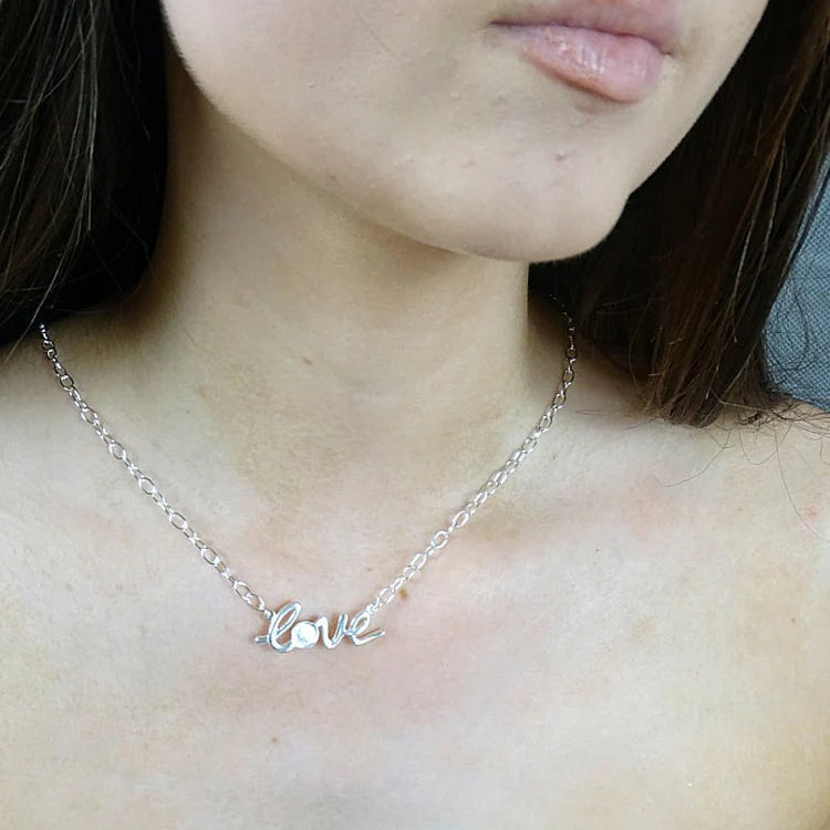 Solid 925 Silver 'Love' Pendant With Chain